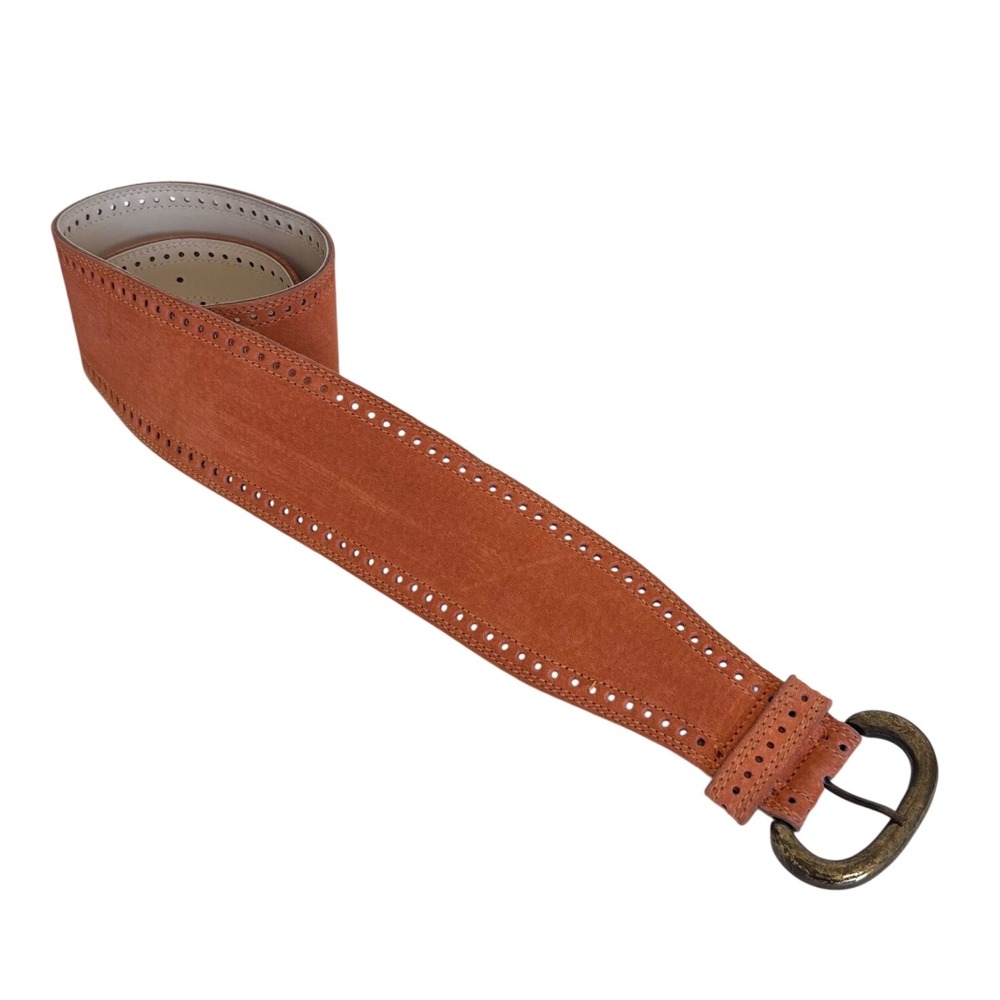 Vintage 80s Axcess Suede Boho Belt Small Orange Leather Statement Western Retro